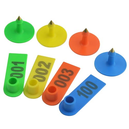 WMYCONGCONG 400 PCS 1-100 Plastic Livestock Ear Tag Animal Tag for Goat Sheep Pig, Blue Yellow Orange Green