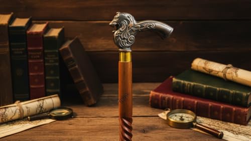 Handmade Solid Brass Head Handle Vintage Style Antique Wooden Walking Stick Cane Gift (3 Fold Wooden Walking Cane) - style: Dragon walking hadle stick