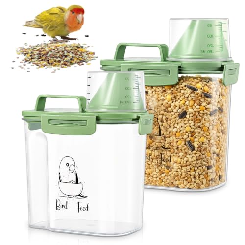 Ripeng 2 Pcs Bird Seed Storage Container,Food Container with Measuring Cup - size: 2.5 L,1.5 L