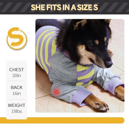 FUAMEY Dog Recovery Sleeve with Elbow Protector Purple Stripes S | Dog Shirt Stop Licking Joints, Long Sleeve Suit, Protecting Front Leg Arm, Wounds Cover Skin Conditions,Alternative to Cone - color: Purple Stripes, size: S(Weight:20-28lbs)