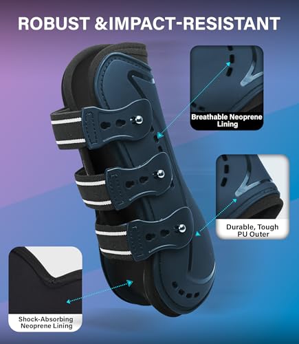 4/Pack Horse Jumping Boots, Open Front & Fetlock Boots for Jumping - color: Navy