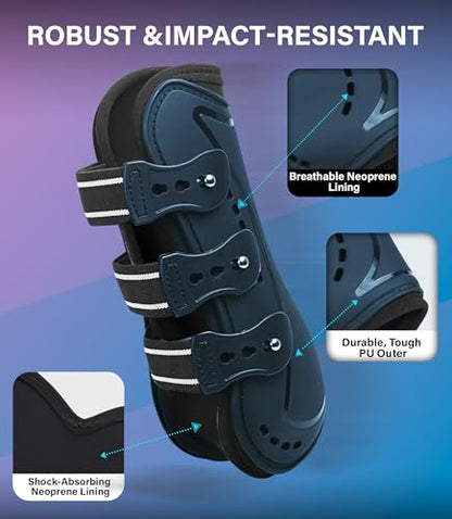 4/Pack Horse Jumping Boots, Open Front & Fetlock Boots for Jumping - color: Navy