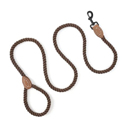Mile High Life Dog Leash Braided Cotton Rope with Leather-Reinforced Ends - color: Dark Brown, size: 48 Inch-1/2"