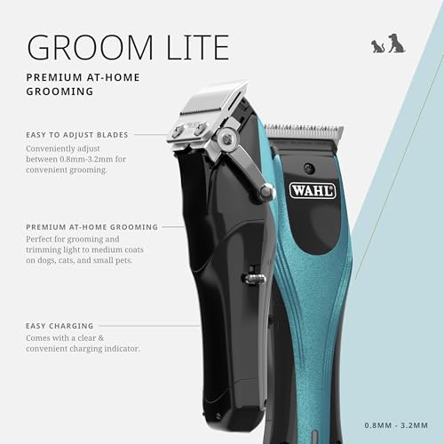 Wahl Pro Animal Groom Lite Cordless Clipper, Black & Metallic Blue | Cordless and USB Charging, Adjustable Blades, Professional Grooming Kit for Dogs, Cats, and Small Pets, Charge Indicator
