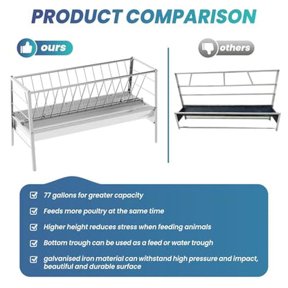 Horse Feeder & Goat Hay Feeder 2 in 1, 66 Gallon Heavy-Duty Livestock Hay Feed with 30 Gal Feed Pan, Pasture for Sheep and Goats (Galvanizing) - color: Galvanizing