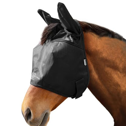 Harrison Howard UV-Proof Multi-Function Fabrics Thick Fleece Padding Horse Fly Mask Half Face with Ears Black Arabian Medium - color: black, size: Medium (Arabian)