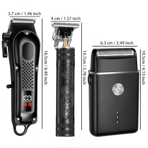 3-in-1 Hair Clippers for Men with LED, Beard Trimmer & Foil Shaver | Cordless USB Rechargeable Haircut Kit: 8 Guide Combs, T-Blade Detailing, Low-Noise, Nick-Free, Gift-Ready.
