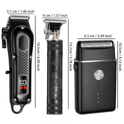 3-in-1 Hair Clippers for Men with LED, Beard Trimmer & Foil Shaver | Cordless USB Rechargeable Haircut Kit: 8 Guide Combs, T-Blade Detailing, Low-Noise, Nick-Free, Gift-Ready.