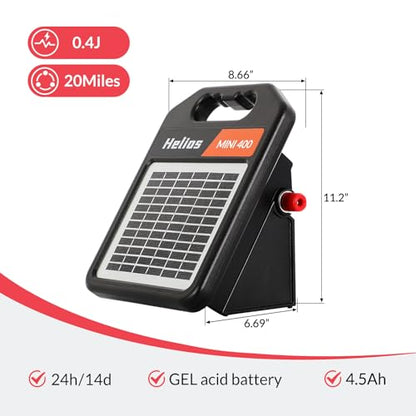 Andmon MINI400 20 Miles Solar Electric Fence Charger with Day/Night Mode 0.4J Output Energy Electric Fence Energizer - size: MINI400-Rear switch