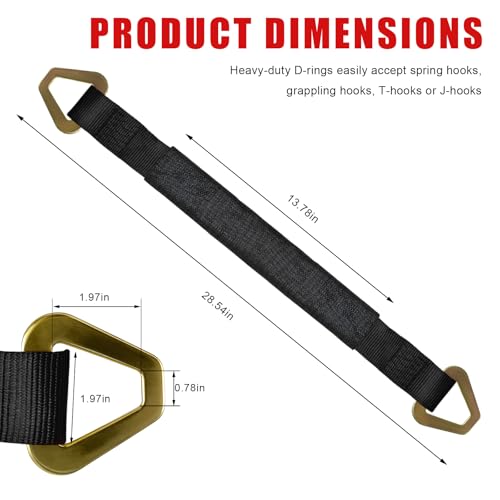 2" × 29" Premium Axle Tie Down Strap with D Rings, Heavy Duty Auto Axle Tow Strap with Protective Sleeve, 6614 Lbs Tire Wheel Tie-Down Straps for Securing Vehicle Transport (Black) - color: Black