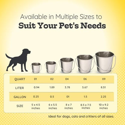 Stainless Steel Flat Side Bucket 1 Quart (0.25 Gallon)- Heavy Duty Hanging Food & Water Pail for Dogs, Cats, Birds, Kennel, Cages & Crates, Durable Rustproof Multi-Purpose Feeding Buckets - size: 1 Quarts