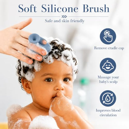 Baby Hair Brush & Comb Set, Organic Wooden Hairbrush Natural Goat Bristles for Newborns & Toddlers, Ideal for Cradle Cap & Itching, Perfect Shower and Registry Gift for Infant, Toddler (2pcs-Blue) - size: 2pcs-Blue