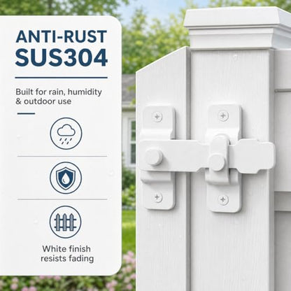 4.5" White Gate Latch, Heavy Duty SUS304 Stainless Steel Flip Latch Door Lock, 3mm 50% Thicker with White Screws & Driver Bit for Fence, Barn Door, Sliding & French Doors