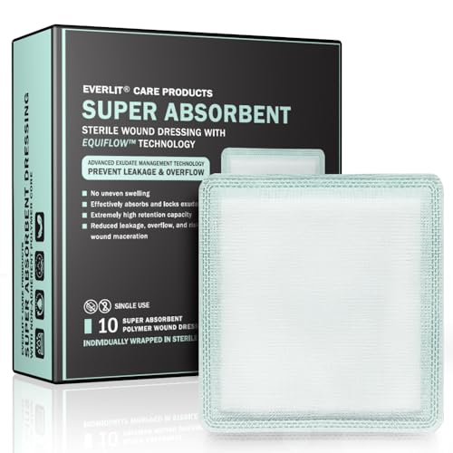 EVERLIT EquiFlow Super Absorbent Dressing | High Retention, Instant Absorption for Heavily Exuding Wound | Sterile Non-Adhesive Polymer Gauze Pads | Reduce Leakage and Skin Maceration (3" x 3")