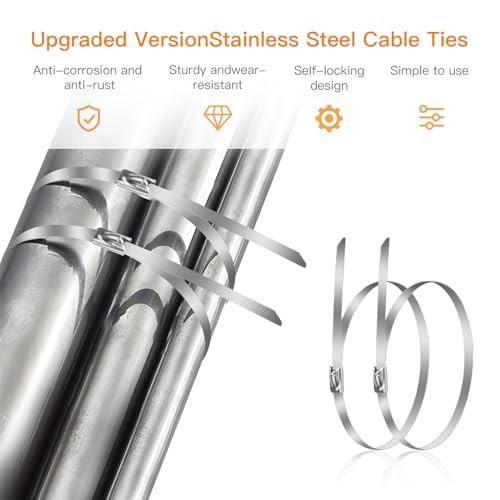 100 Pcs 11.8 inch 304 Stainless Steel Metal Zip Ties - color: Black