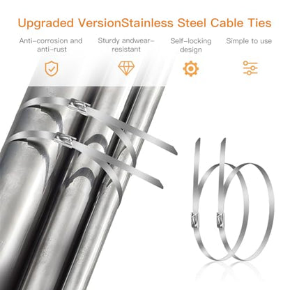 100 Pcs 11.8 inch 304 Stainless Steel Metal Zip Ties - color: Black