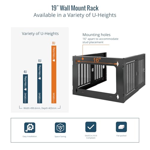 Tecmojo 8U Wall Mount Network Rack, 19" Open Frame Patch Panel Bracket with Adjustable Depth 9.7-15.9 in, Fits Shallow IT Equipments, 110 lbs Capacity, EIA-310 Compliant - size: 8U