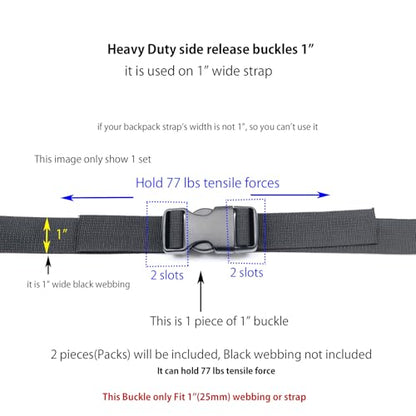 Quick Side Release Buckle, Heavy Duty Plastic Snap Buckle Clip Clasp Fasteners for Backpack Strap - style: 1 Inch - 2 Pieces