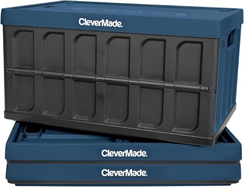 CleverMade Collapsible Storage Bins With Lids, 62L 3 Pack, 100 lb, Ocean - color: Ocean, size: 62L - 3 Pack