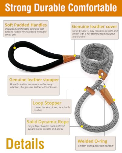 Dog Leash Slip Lead Braided Rope Pet Training Loop Leashes 5ft 6ft 8ft - color: Grey