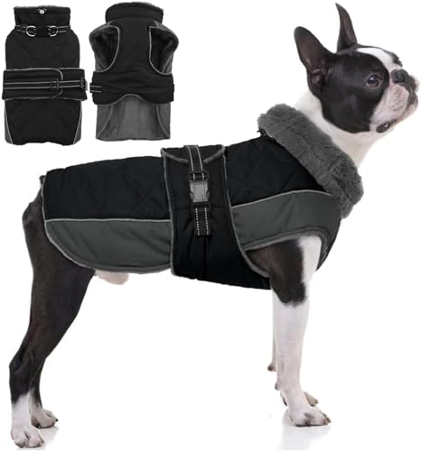 QBLEEV Warm Dog Jacket, Waterproof Dog Winter Coat with Harness - color: Black, size: Medium