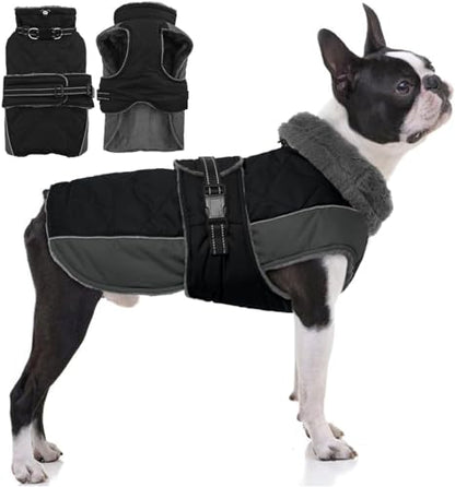 QBLEEV Warm Dog Jacket, Waterproof Dog Winter Coat with Harness - color: Black, size: Medium