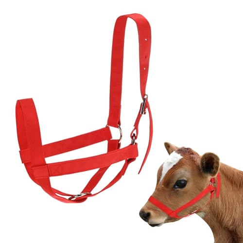 M METERXITY 1-Pack Adjustable Cattle Cow Calf Halter, 19.68"-23.62" Nylon Livestock Cow Halter for Miniature Horse/Donkey/Goat/Cattle [Red]