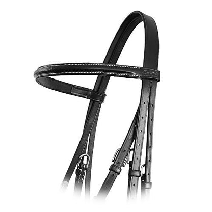 Exion Fancy Stitched Figure 8 Hunter Bridle with Laced Reins – Raised Veg-Tanned Leather English Jumping Bridle Set for Horses – Classic Mexicana Split-Poll Equestrian Show Tack, Pony Cob Full - size: Cob/Medium Size