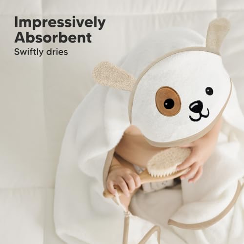 Keababies Baby Hair Brush and Comb Set and Baby Hooded Towel - Wooden Kids Hairbrush with Soft Goat Bristle - Soft Toddler Towel with Hood for Girls and Boys