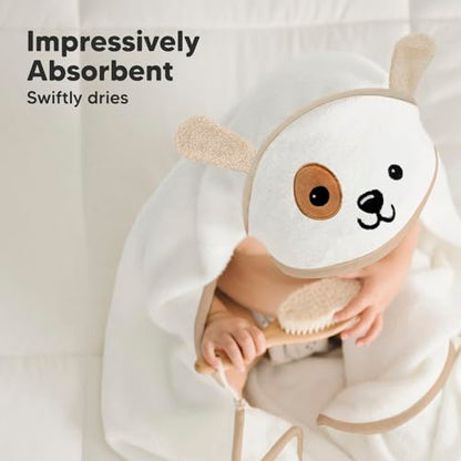 Keababies Baby Hair Brush and Comb Set and Baby Hooded Towel - Wooden Kids Hairbrush with Soft Goat Bristle - Soft Toddler Towel with Hood for Girls and Boys