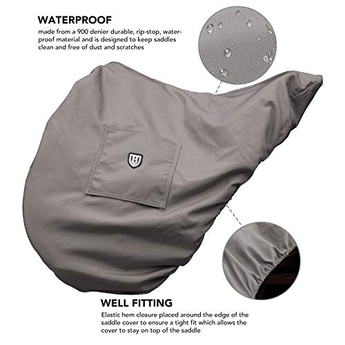 Harrison Howard Premium English Saddle Cover, Waterproof & Breathable Fleece-Lined Protective Saddle Cover - color: Charcoal Grey, size: GP/CC-One Size