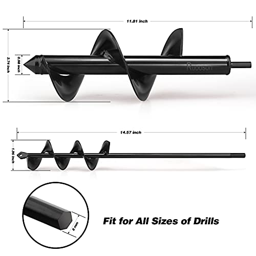 2Pcs Auger Drill Bit Planter, (3.7x11.8 and 1.9x14.5 in) Ruooson Spiral Auger for Planting Flower Bulb Auger, Rapid Planter Digger for 3/8" Hex Drive - size: 3.7x11.8 and 1.9x14.5 in