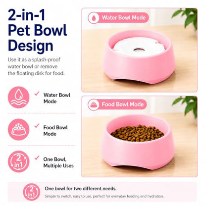 Pink No Spill Dog Water Bowl, Pet Floating Water Bowl No Wet Mouth, Anti Splash & Anti Tip Slow Water Feeder, Keeps Fur Dry Clean Drinking Bowl for Dogs & Cats, Large Capacity Travel Friendly - color: Pink, White