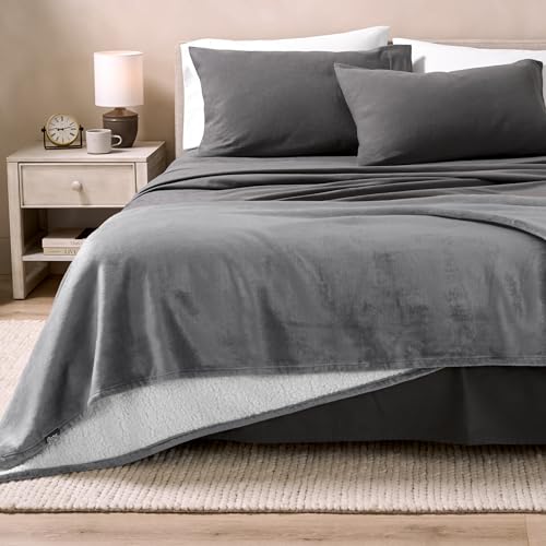 Bare Home Sherpa Fleece Blanket (Throw, Grey) - color: 05 - Grey, size: Throw/Travel