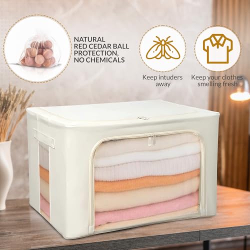 66L Large Cashmere Sweater Storage Bag with Steel Frame | Natural Red Cedar Protection | Foldable Closet Organizer with Oxford Fabric, Mesh Windows | Premium Garment Box for Wool, Winter Coat, Clothes