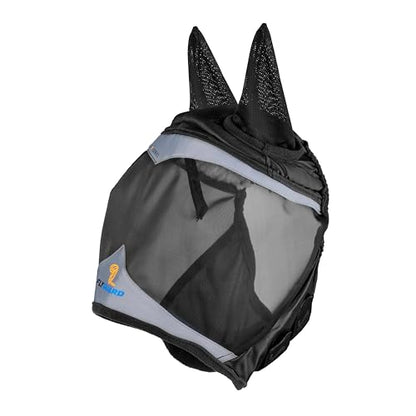 Shires FlyGuard Pro Fine Mesh Fly Mask with Ears & Open Forelock – Cob Size | Lightweight Breathable Mesh Fly & Insect Protection |Turnout, Grazing & Stable Use | Jet Colour - color: Jet, size: Cob