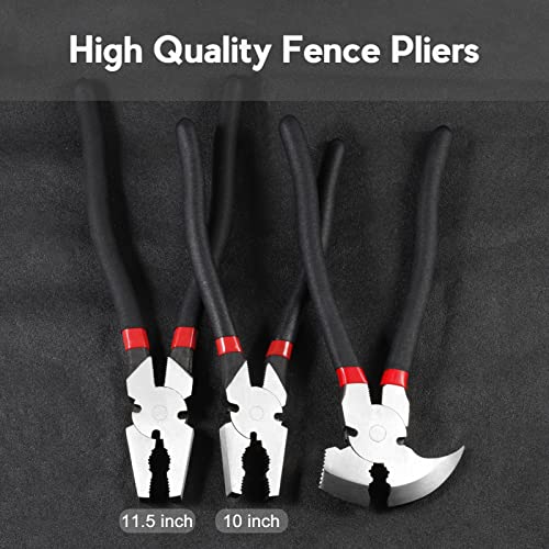 Multi Purpose Fencing Pliers with 2 Wire Cutters Nail Pullers for Installing Maintaining Repairing Wire Fences - style: Fencing Pliers with Hammer End