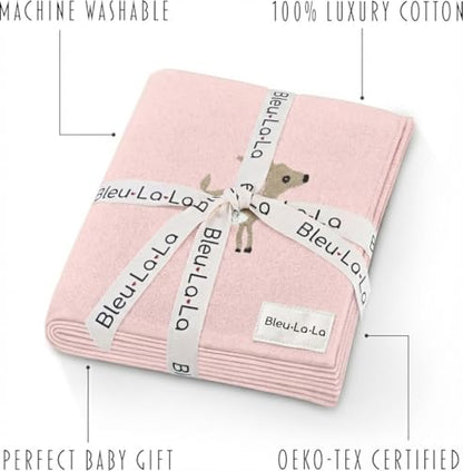 Knit Baby Swaddle Blanket - 100% Cotton Soft Cozy Receiving Swaddle Stroller Blanket for Shower Gift Registry for Newborns, Infants, Toddlers (Deer - Pink) - color: 10 - Deer - Pink