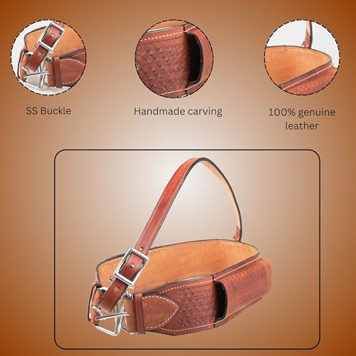 Hulara Western Carved Leather Rear Flank Back Saddle Girth Cinch Belt with Bucking Strap Comfytack |Premium Flank Cinch Belt Leather Horse Girth - color: Brown