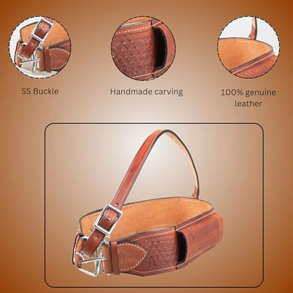 Hulara Western Carved Leather Rear Flank Back Saddle Girth Cinch Belt with Bucking Strap Comfytack |Premium Flank Cinch Belt Leather Horse Girth - color: Brown