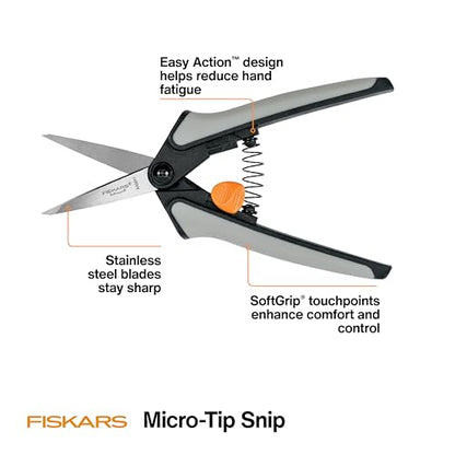 Fiskars 6" Steel Micro-Tip Pruning Snip Set, Garden Scissors, 15-Pack | For Trimming & Shaping Small Plants, Stainless Steel Blades, Easy Action Spring, Symmetrical SoftGrip Handles, Blade Covers - style: Snips (15-Pack)