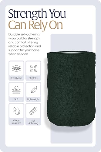 Equinavia 20 Pack Self Adhesive Bandage Wrap, 4 Inch Vet Wrap for Horses - color: Dark Green