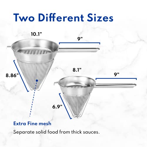 New Star Foodservice Reinforced Bouillon Strainer, 8-Inch, Fine Mesh, 18/8 Stainless Steel, Commercial Kitchen Strainer for Stocks, Sauces, Soups, and Purees - size: 8-Inch