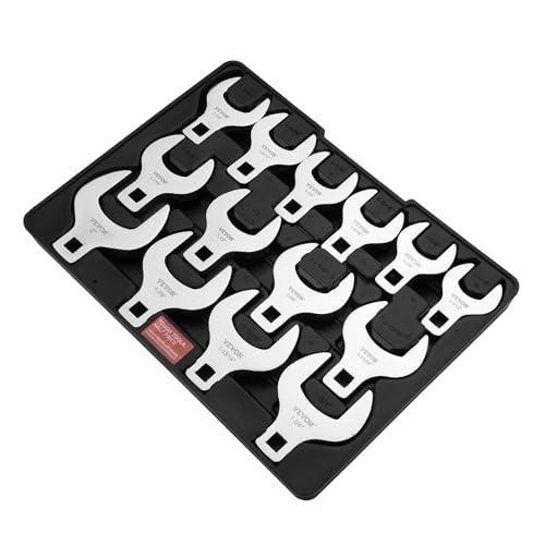 VEVOR Crowfoot Wrench Set, 1/2" Drive 14-Piece SAE (1-1/16" - 2") Crows Foot Wrench Set with Storage Tray, 40CR Material with Laser Etched Sizing, for Mechanical Maintenance and Repairs - size: 1/2" 14 PCS
