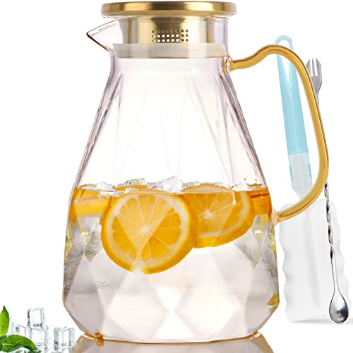 Glass Pitcher, 2.2 Liter Water Pitcher With Lid | Iced Tea Pitcher for Fridge,Carafe With Lid, Glass Water Jug For Juice, Milk, Cold Or Hot Beverages, 2 Quart - size: 74.4 Ounces