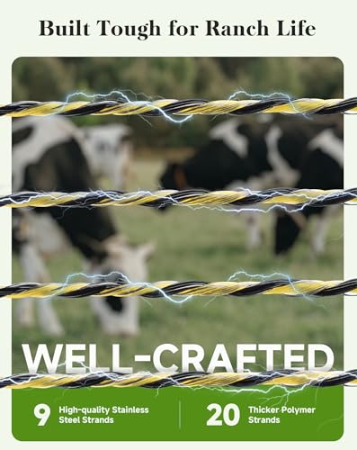 Electric Fence Wire, 3366ft 1026m, Upgraded 9 Stainless Steel Strands for Reliable Conductivity and Rust Resistance, UV Resistant - size: 3366 Feet/1026 Meters