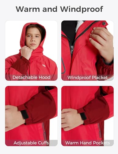 wantdo Boys' 3-in-1 Ski Jacket Fleece-Lined Winter Coat Hooded Raincoat - color: Red, size: 8