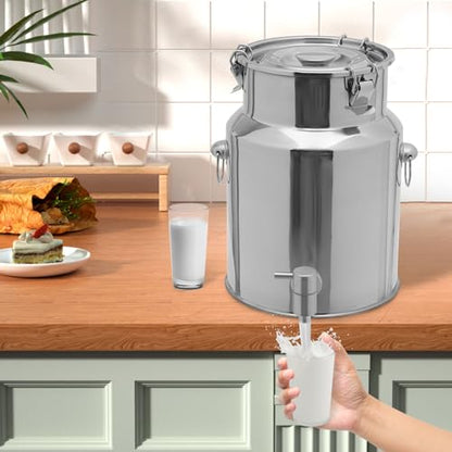 304 Stainless Steel Beverage Dispenser with Spigot, 10L/2.64 Gal 304 Milk Can Drink Dispenser with Sealed Lid & Handle, for Iced Tea, Water, Milk, Wine, Juice, Home Kitchen, Cafes, Restaurants - size: 10L/2.64Gal