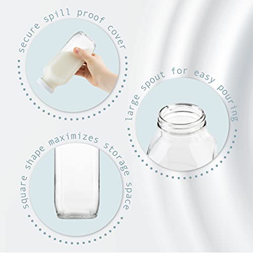 kitchentoolz 16 oz Glass Milk Bottle with Lid - Glass Jars with Airtight Lid used for Milk Container, Yogurt, Smoothies, Juice, Kefir, & Water -2 Pack 16 oz Glass Bottles with Lids - color: 16oz, style: 2 Pack