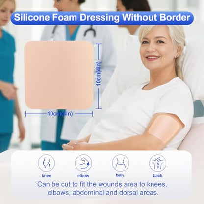 Niceful Silver Silicone Foam Dressing 4"x4" 5 Count for Sensitive Skin | Silver-Infused Foam Dressing, Borderless Customizable, Waterproof, Moderate-Heavy Exudate, Supports Wound Healing - size: Silver 4"x4" (5PCS)